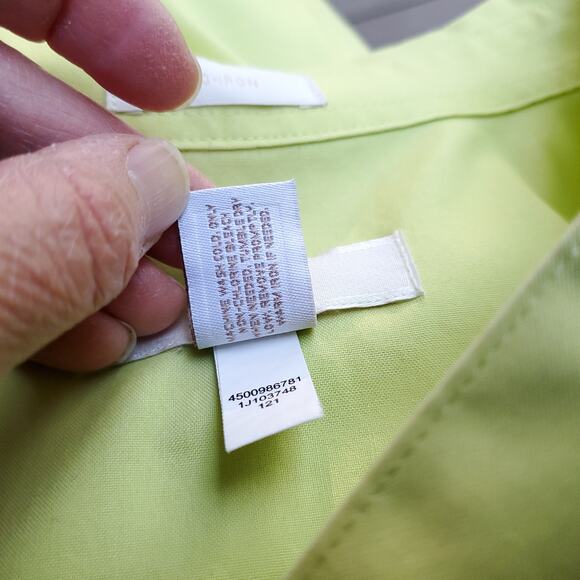 Chico's Yellow Green No Iron Button Down Short Sleeve Shirt Roll Tab Chicos 3 XL - Picture 16 of 16